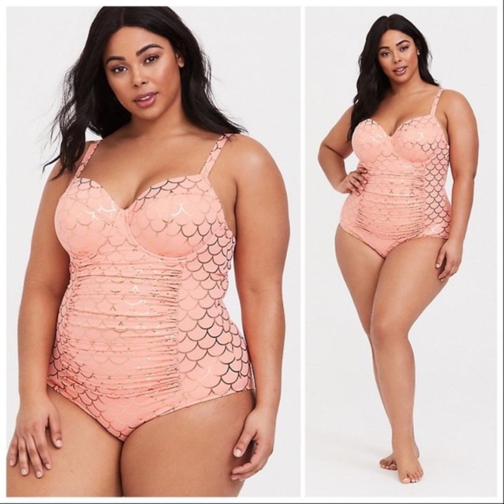 Torrid Peach Gold Mermaid One Piece Swimsuit Sz 3X